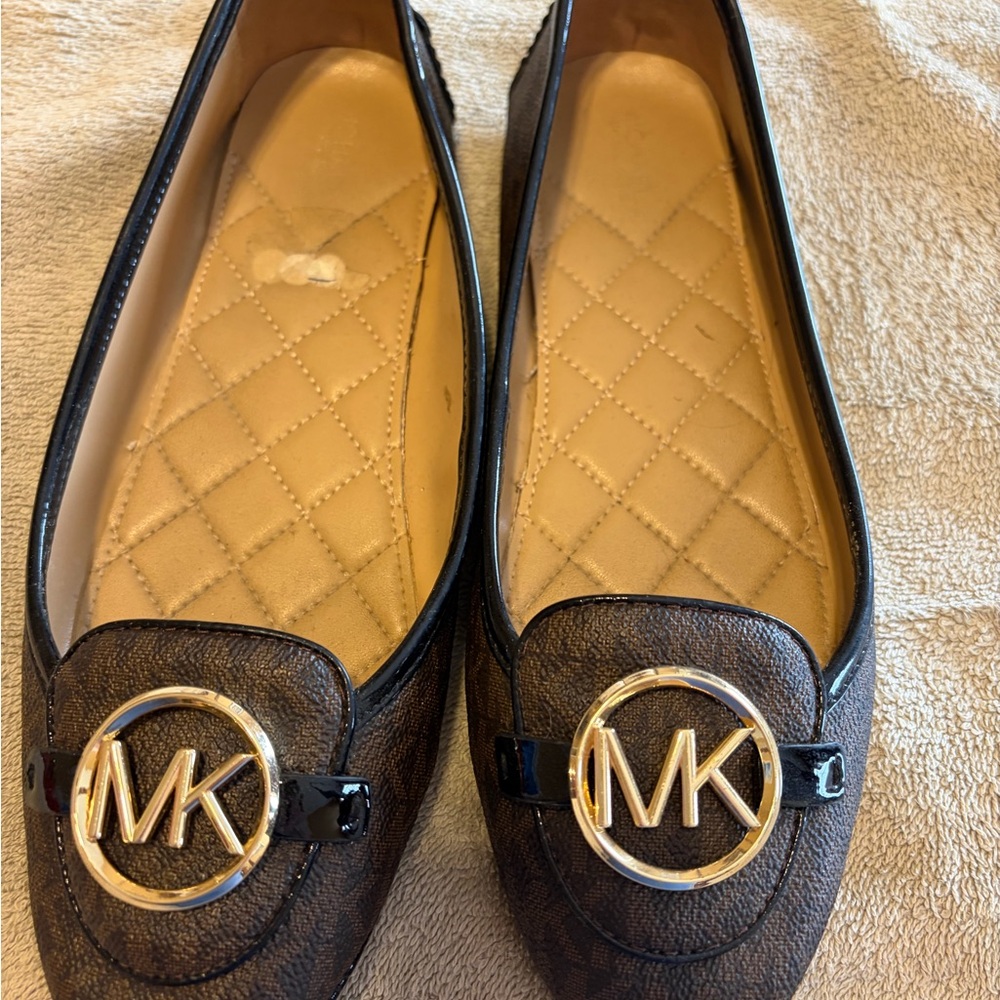 Michael Kors Dark Brown Flats with Gold Logo